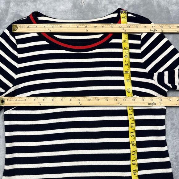 Talbots Women’s Large Navy White Stripe Red Trim Knit Shift Dress Cotton - Picture 3 of 7
